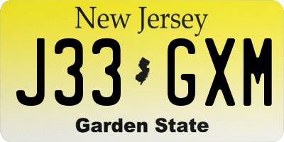 NJ license plate J33GXM