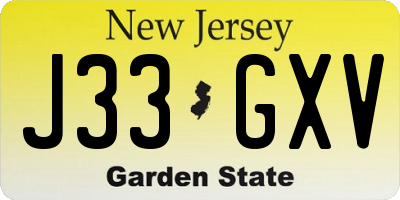 NJ license plate J33GXV