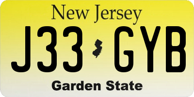 NJ license plate J33GYB