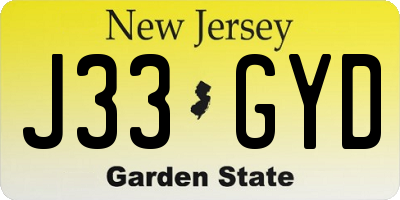 NJ license plate J33GYD