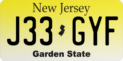 NJ license plate J33GYF