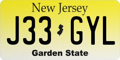 NJ license plate J33GYL
