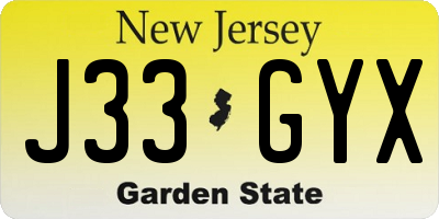 NJ license plate J33GYX