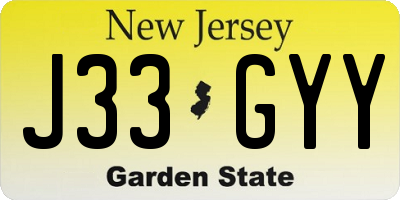 NJ license plate J33GYY
