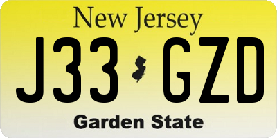 NJ license plate J33GZD