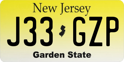 NJ license plate J33GZP
