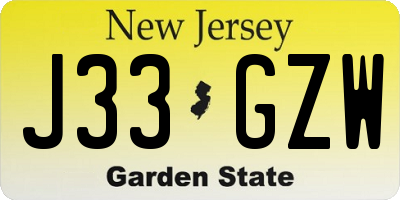 NJ license plate J33GZW
