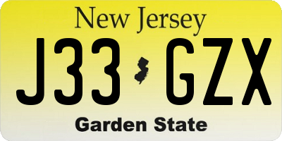 NJ license plate J33GZX