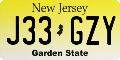 NJ license plate J33GZY