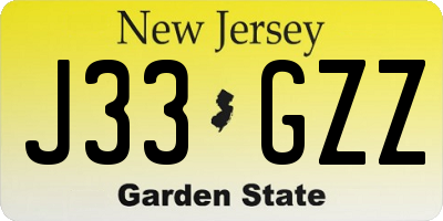 NJ license plate J33GZZ