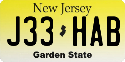 NJ license plate J33HAB