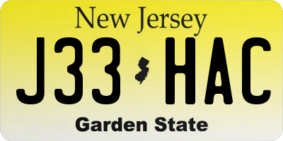 NJ license plate J33HAC