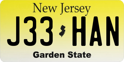 NJ license plate J33HAN
