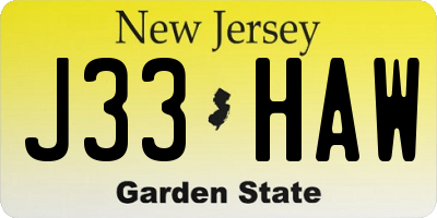 NJ license plate J33HAW