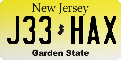 NJ license plate J33HAX