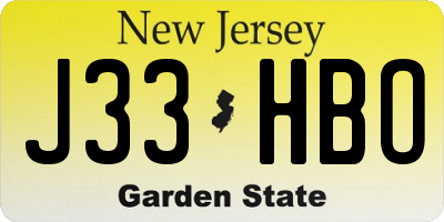 NJ license plate J33HBO