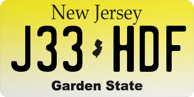 NJ license plate J33HDF