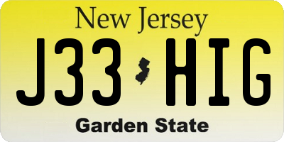 NJ license plate J33HIG
