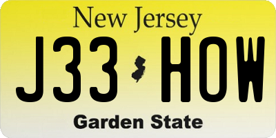 NJ license plate J33HOW