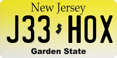 NJ license plate J33HOX