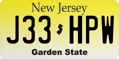 NJ license plate J33HPW