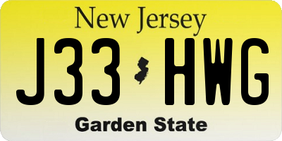 NJ license plate J33HWG
