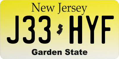 NJ license plate J33HYF