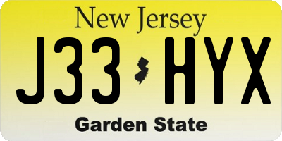NJ license plate J33HYX