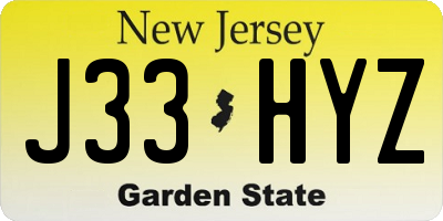 NJ license plate J33HYZ