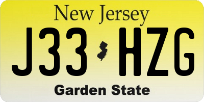 NJ license plate J33HZG