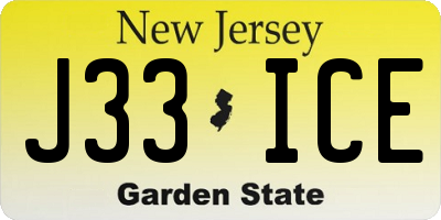 NJ license plate J33ICE