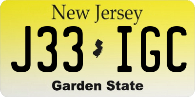 NJ license plate J33IGC