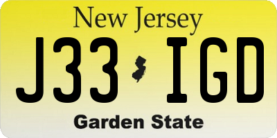 NJ license plate J33IGD