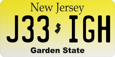 NJ license plate J33IGH