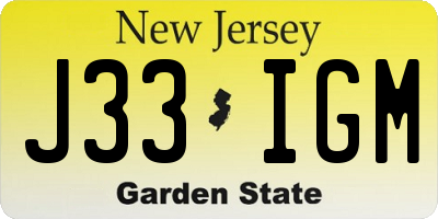 NJ license plate J33IGM