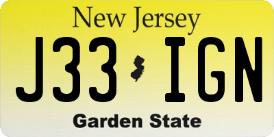 NJ license plate J33IGN