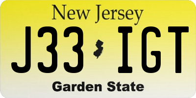 NJ license plate J33IGT