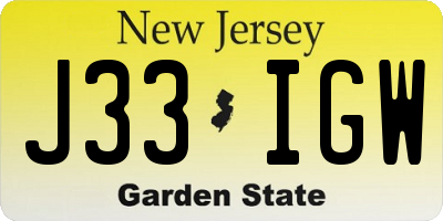 NJ license plate J33IGW