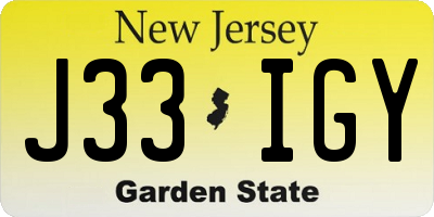 NJ license plate J33IGY