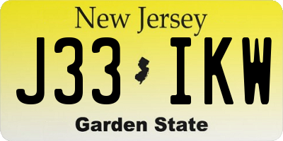 NJ license plate J33IKW