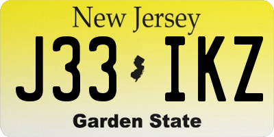 NJ license plate J33IKZ