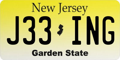 NJ license plate J33ING