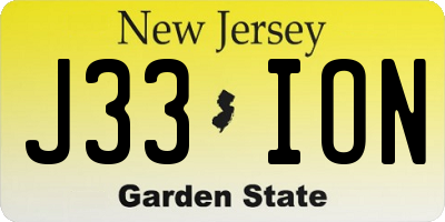 NJ license plate J33ION