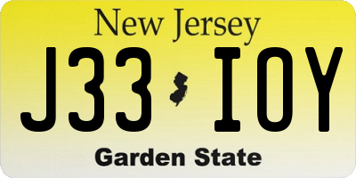 NJ license plate J33IOY
