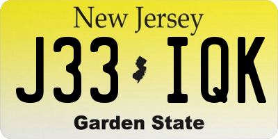 NJ license plate J33IQK