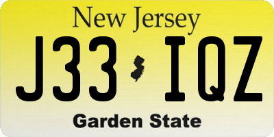 NJ license plate J33IQZ