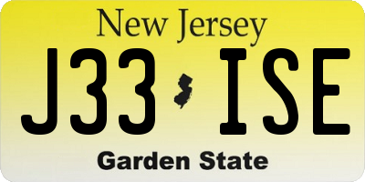 NJ license plate J33ISE