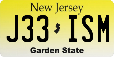 NJ license plate J33ISM