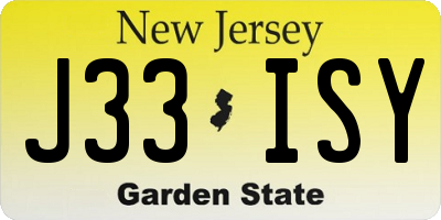 NJ license plate J33ISY