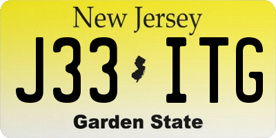 NJ license plate J33ITG